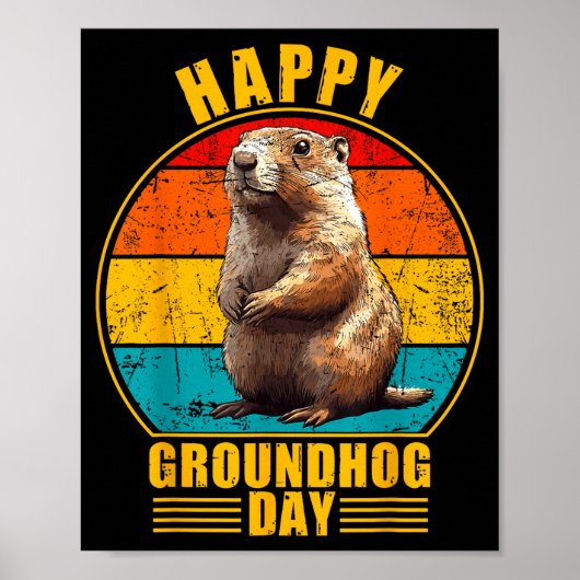 Funny Happy Groundhog Day 2025 Decorations Retro V ポスター (正面)