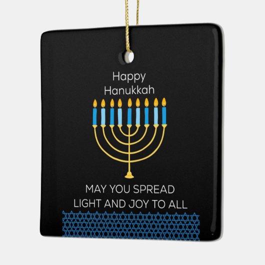 Funny Happy Hanukkah Cute Blue Chanukah Unique セラミックオーナメント (左)