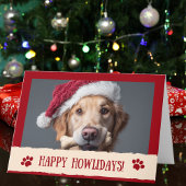 Funny Happy Howlidays! Dog Santa Hat Photo Custom  カード