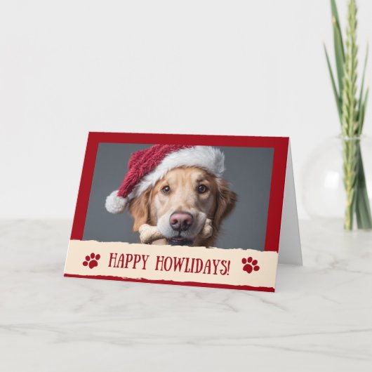 Funny Happy Howlidays! Dog Santa Hat Photo Custom カード (正面)