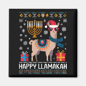 Funny Happy Llamakah Llama With Menorah マグネット (正面)
