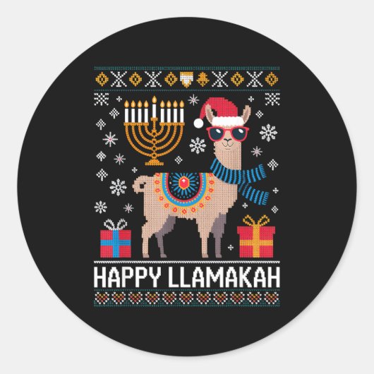 Funny Happy Llamakah Llama With Menorah  ラウンドシール (正面)
