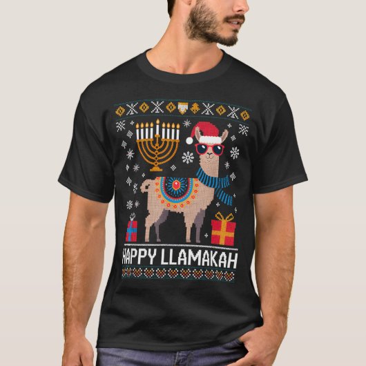 Funny Happy Llamakah Llama With Menorah Tシャツ (正面)