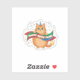 Funny "Happy Meow Year" Cat Pun Festive Confetti シール