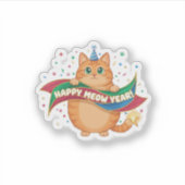 Funny "Happy Meow Year" Cat Pun Festive Confetti シール (正面)
