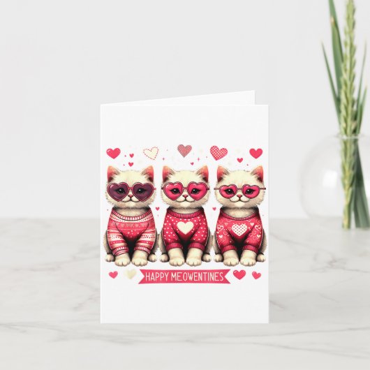 Funny Happy Meowentines Cute Valentine Cats Love C カード (正面)