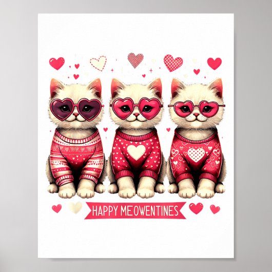 Funny Happy Meowentines Cute Valentine Cats Love C ポスター (正面)