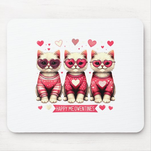 Funny Happy Meowentines Cute Valentine Cats Love C マウスパッド (正面)