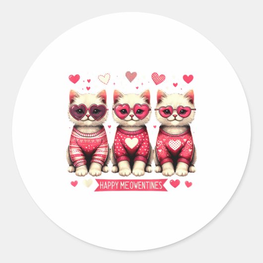 Funny Happy Meowentines Cute Valentine Cats Love C ラウンドシール (正面)