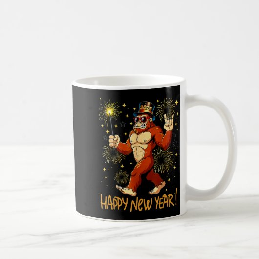 Funny Happy New Year 2026 Bigfoot Lovers New Years コーヒーマグカップ (右)