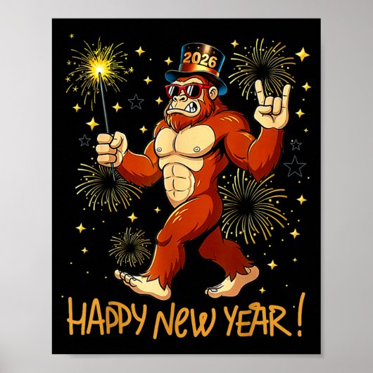 Funny Happy New Year 2026 Bigfoot Lovers New Years ポスター (正面)