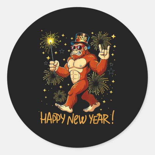 Funny Happy New Year 2026 Bigfoot Lovers New Years ラウンドシール (正面)