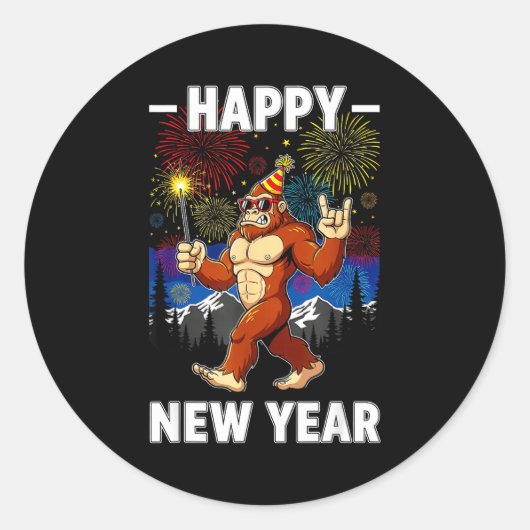 Funny Happy New Year 2026 Bigfoot Lovers New Years ラウンドシール (正面)