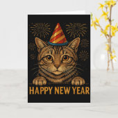 Funny Happy New Year 2026 Cat Peeking Eve Party Ne カード (黄色い花)