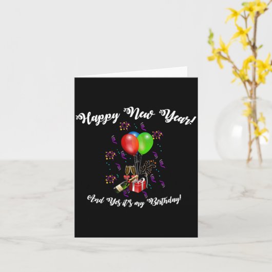 Funny Happy New Year And Yes It's My Birthday Long カード (黄色い花)