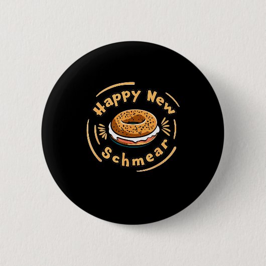 Funny Happy New Year Bagel &amp; Schmear Jewish Br 缶バッジ (正面)