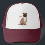 Funny happy pug dog cartoon illustration キャップ<br><div class="desc">A funny happy pug dog drawn in cartoon illustration style.</div>
