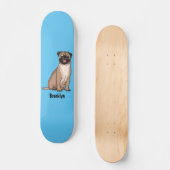 Funny happy pug dog cartoon illustration スケートボード (正面)