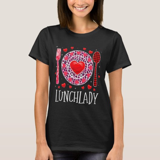 Funny Happy Valentines Day Lunch Lady Leopard Hea Tシャツ (正面)