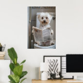 Funny Havanese Dog Print, Bathroom Newspaper Art ポスター (ホームオフィス)