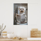 Funny Havanese Dog Print, Bathroom Newspaper Art ポスター (キッチン)