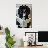 Funny Havanese Dog Print, Newspaper Bathroom ポスター (ホームオフィス)