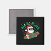 Funny Hawaiian Alo-ho-ho-ha Santa Surfing Christma マグネット (正面/裏面)