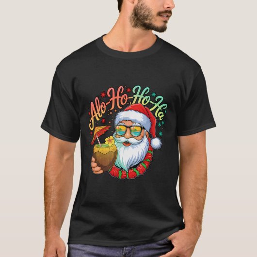 Funny Hawaiian Alo-ho-ho-ha Santa Surfing Christma Tシャツ (正面)