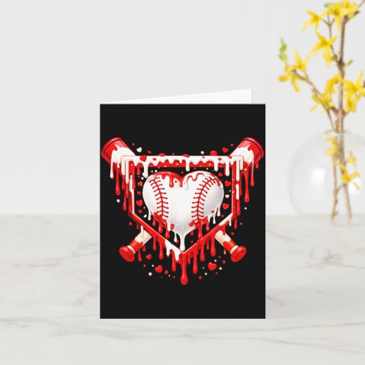 Funny Heart Baseball Drip Ice Cream Valentines Day カード (黄色い花)