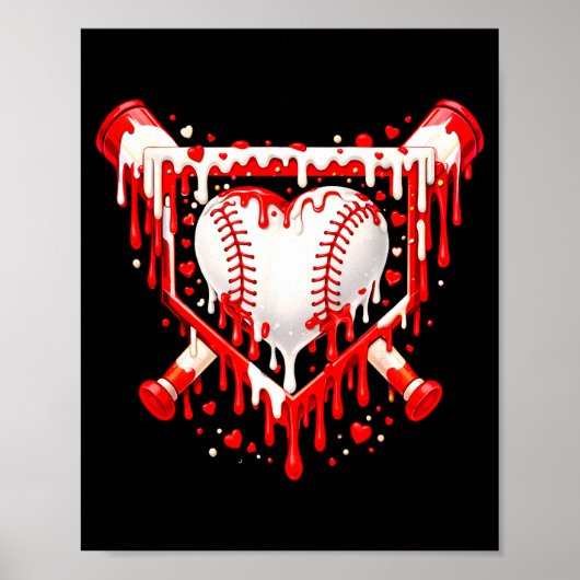 Funny Heart Baseball Drip Ice Cream Valentines Day ポスター (正面)