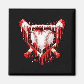 Funny Heart Baseball Drip Ice Cream Valentines Day マグネット (正面)