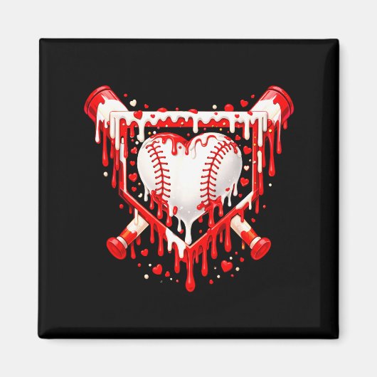 Funny Heart Baseball Drip Ice Cream Valentines Day マグネット (正面)