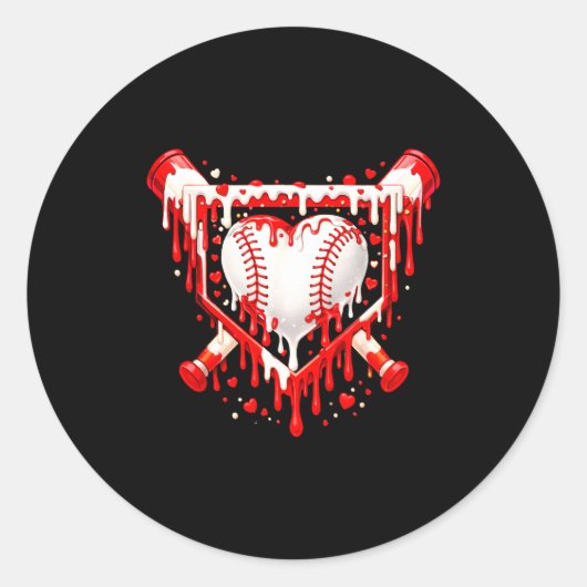 Funny Heart Baseball Drip Ice Cream Valentines Day ラウンドシール (正面)