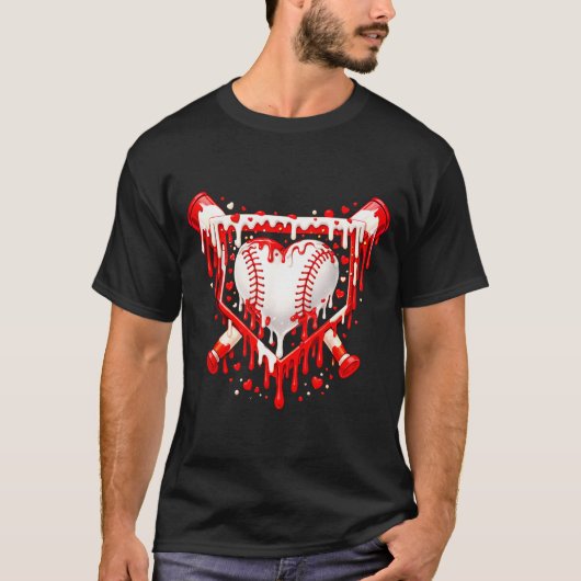 Funny Heart Baseball Drip Ice Cream Valentines Day Tシャツ (正面)
