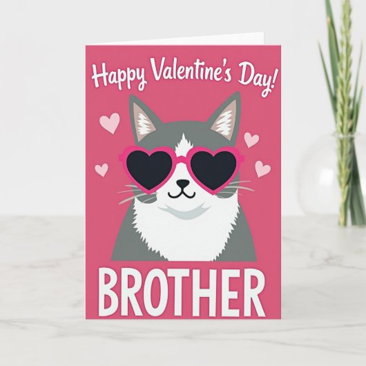 Funny Heart Cat Valentine Brother Card カード (正面)