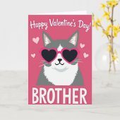 Funny Heart Cat Valentine Brother Card カード (黄色い花)