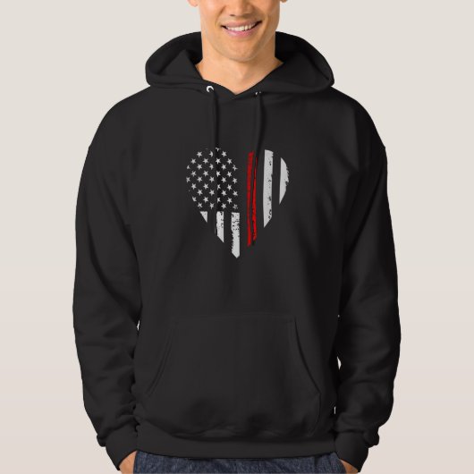 Funny Heart Firefighter Patriotic American US Flag パーカ (正面)
