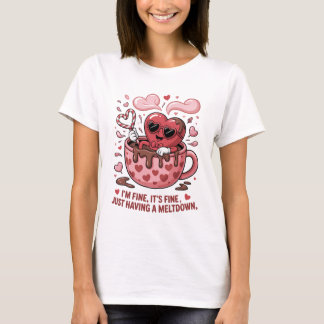 Funny Heart Meltdown Hot Chocolate Vintage Cartoon Tシャツ