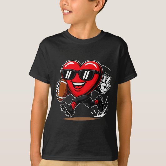 Funny Heart Playing Football Srts Lover Valentine Tシャツ (正面)
