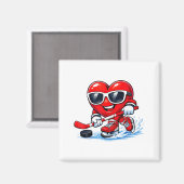 Funny Heart Playing Hockey Apparel  マグネット (正面/裏面)