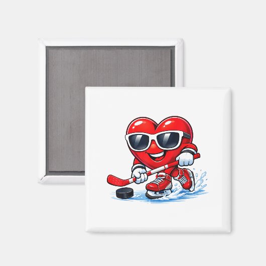 Funny Heart Playing Hockey Apparel  マグネット (正面/裏面)