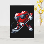 Funny Heart Playing Hockey Valentines Day Mens Boy カード (黄色い花)