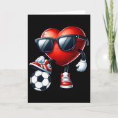 Funny Heart Playing Soccer Valentines Day Mens Boy カード (正面)