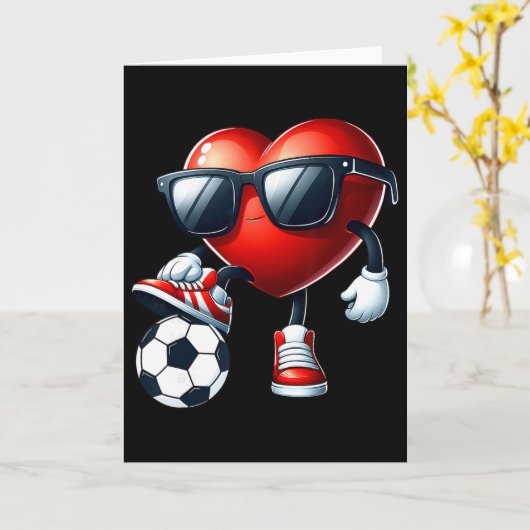 Funny Heart Playing Soccer Valentines Day Mens Boy カード (黄色い花)