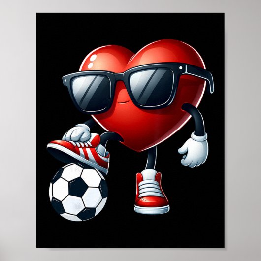 Funny Heart Playing Soccer Valentines Day Mens Boy ポスター (正面)