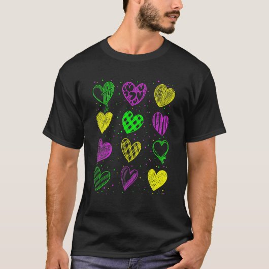 Funny Heart Print Mardi Gras Cute Mardi Gras Party Tシャツ (正面)