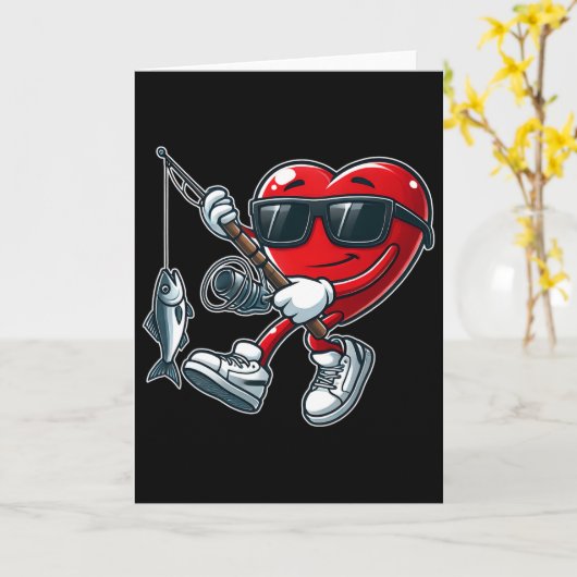 Funny Heart With Fishing Rod Valentines Day Toddle カード (黄色い花)