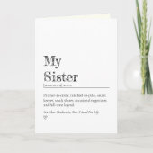 Funny Heartfelt Sister Definition Encouragement カード (正面)