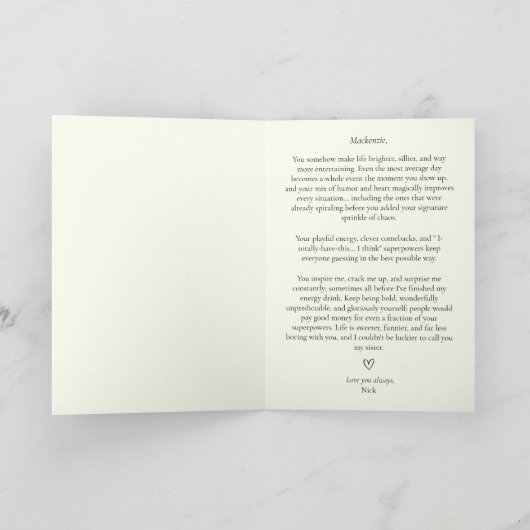 Funny Heartfelt Sister Definition Encouragement カード (内部)