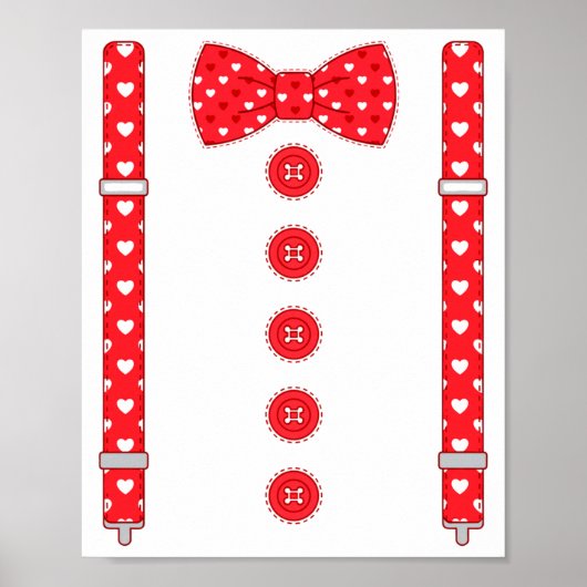 Funny Hearts Bow Tie Suspenders Valentine's Day Co ポスター (正面)